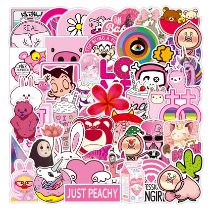 50PCS Cute Pink Cartoon Graffiti Sticker Laptop Guitar Skateboard Water Cup Mobile Phone Gift Toy Sticker