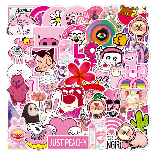 50PCS Cute Pink Cartoon Graffiti Sticker Laptop Guitar Skateboard Water Cup Mobile Phone Gift Toy Sticker