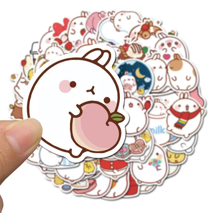 50PCS Cute Round Bunny Stickers - Circular Cartoon Decals for Planners, Laptops, Water Bottles & Kawaii Theme Gifts