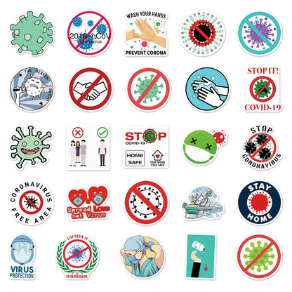 50PCS Creative Cartoon Fighting Disease Virus Graffiti Sticker Laptop Phone Guitar Car Gift Toy Waterproof Sticker