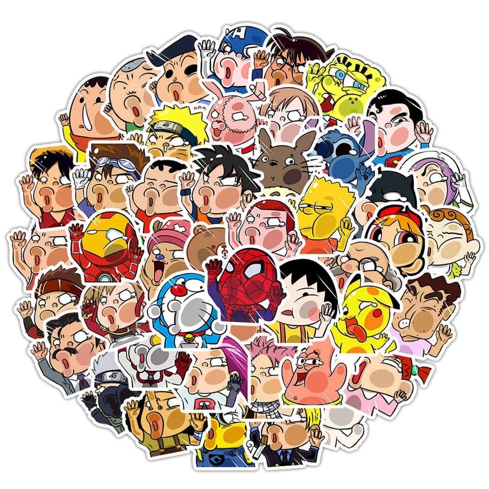 50PCS Creative Funny Car Stickers Cute Cartoon Anime Crash Glass Suitcase Waterproof Graffiti Stickers