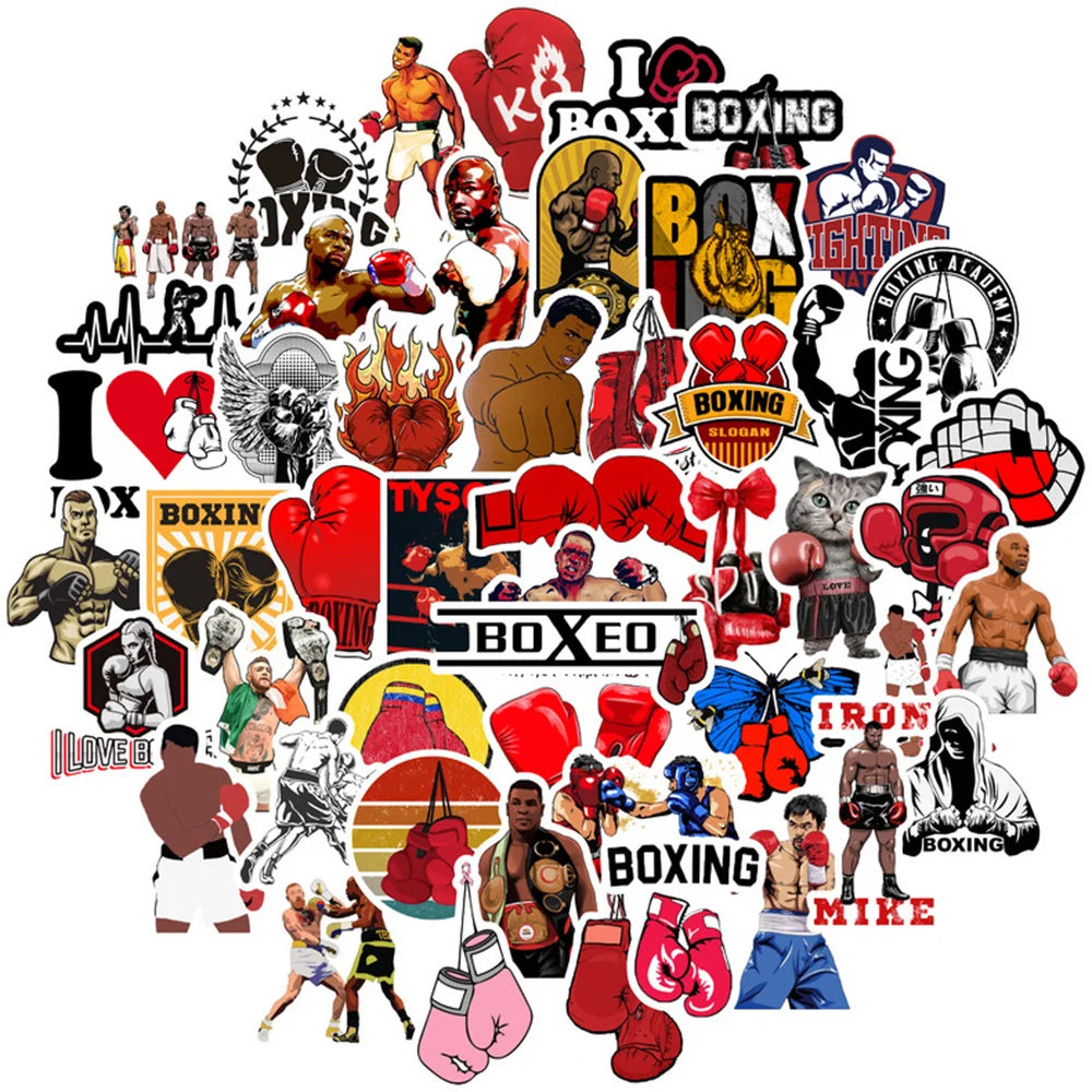 50PCS Boxing Match Muscle Strength Sticker Notebook Trolley Case Bike Scooter Waterproof Graffiti Gift Toy Sticker