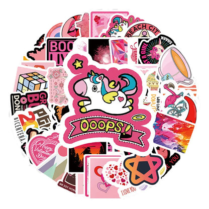 50PCS Red Small Fresh Graffiti Laptop Guitar Motorcycle Luggage Skateboard Bike Waterproof Stickers