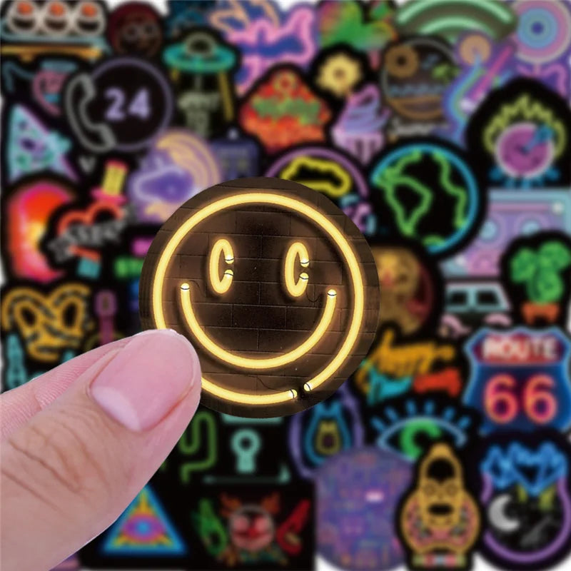 100PCS Cartoon Fashion Neon Graffiti Stickers Personalized Creative Trend Decorative Stickers Phone Case Skateboarding Suitcase Laptop Water Cup Decals Popular Toys