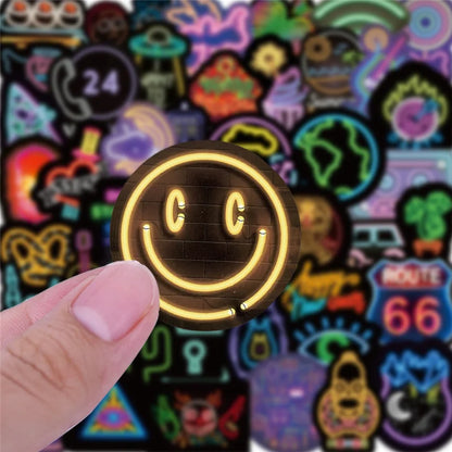 100PCS Cartoon Fashion Neon Graffiti Stickers Personalized Creative Trend Decorative Stickers Phone Case Skateboarding Suitcase Laptop Water Cup Decals Popular Toys