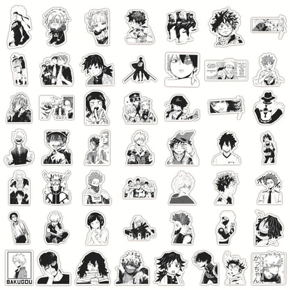 50PCS Cartoon Black and White Mixed Anime Graffiti/my Hero Academy/sticker Luggage Guitar Toy Sticker