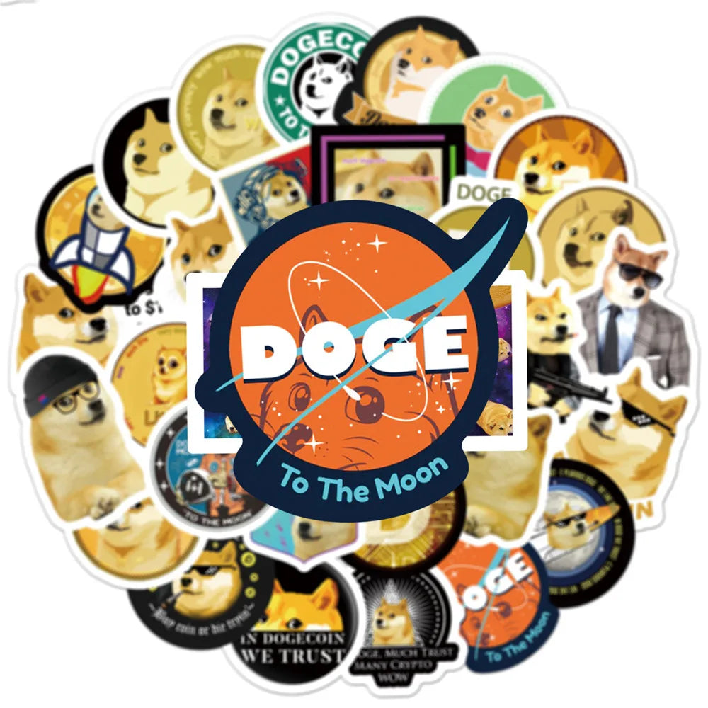 50pcs Dogecoin Graffiti Personalized DIY Decoration Luggage Compartment Guitar Toy Sticker