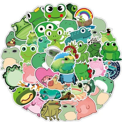 50PCS  Green Series Frog Cartoon Graffiti Toy Car Helmet Refrigerator Motorcycle Phone Trunk Guitar Sticker Decoration Gif