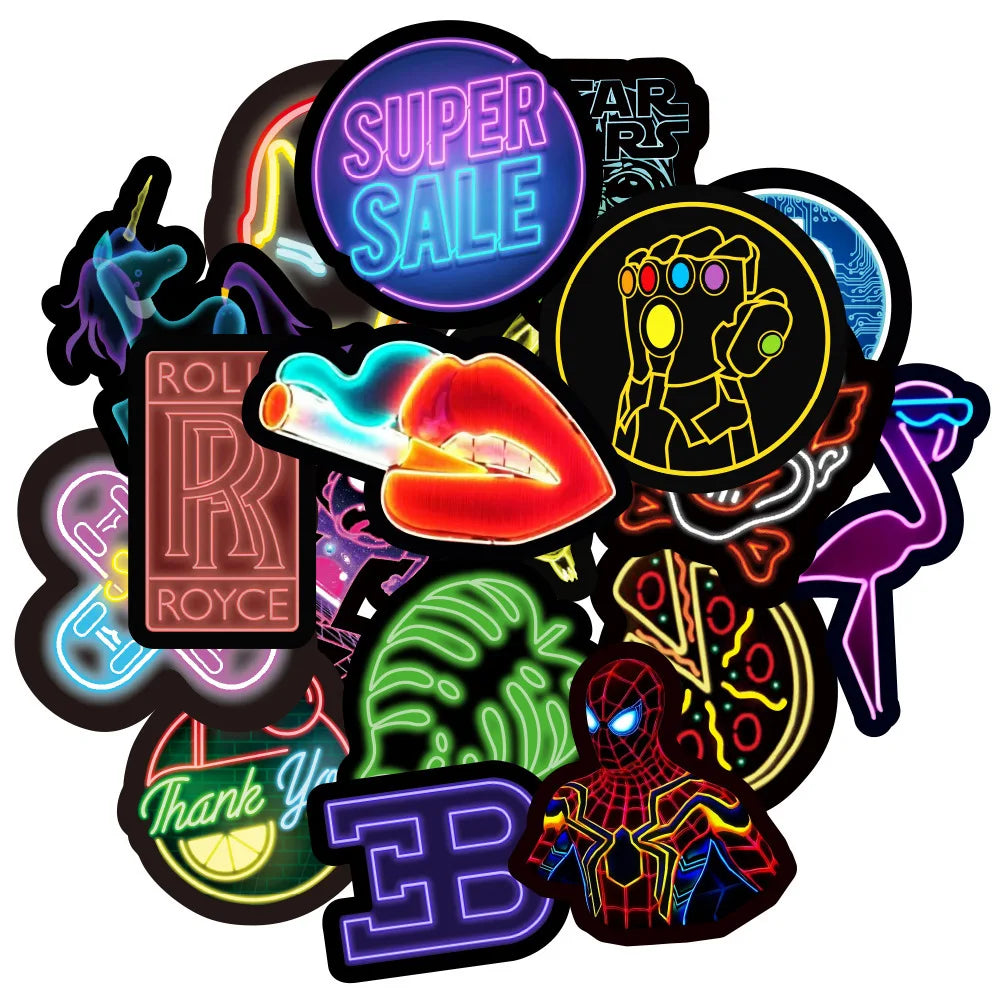 50PCS Purple Neon Creative Stickers Graffiti Refrigerator Computer Mobile Phone Water Cup Decoration Sticker