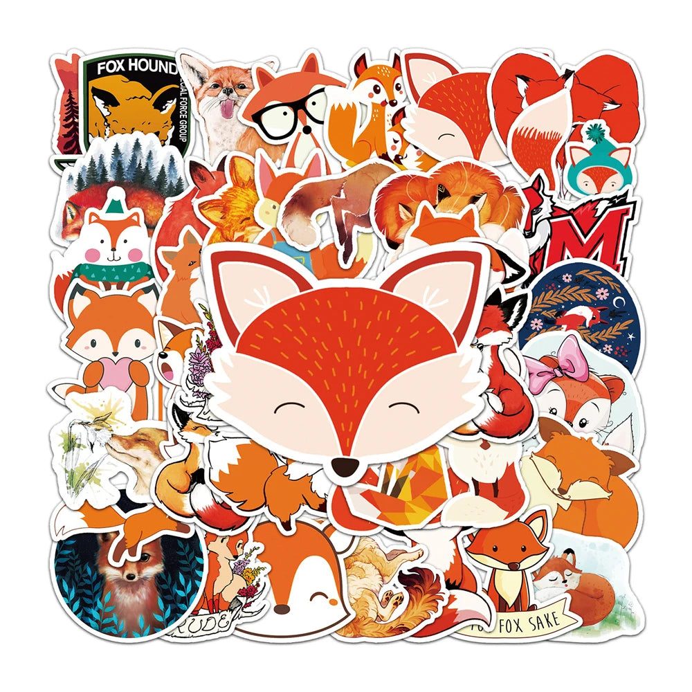50PCS Cunning Fox Cute Cartoon Personality DIY Decorative Sticker Trunk Refrigerator Car Creative Sticker