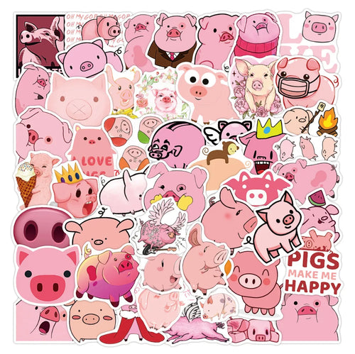 50 pieces of pink cute cartoon piglet decorative style graffiti stickers, personalized, fashionable and creative DIY exquisite decorative decal cups, helmets, skateboard popular sticker toys