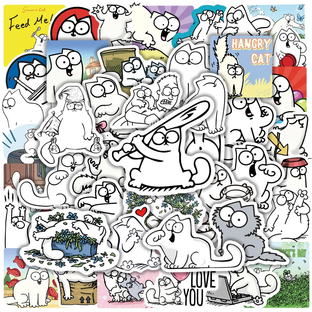 50PCS Art Illustration Popular Creative Cartoon Cute Animation Simon Cat Series Decorative Style Graffiti Stickers Personalised Fashion Creative Trend DIY Exquisite Decorative Decals Suitable for Cups, Helmets, Skateboards Popular Stickers Toys