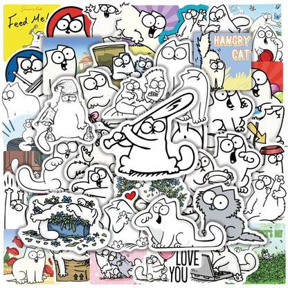 50PCS Art Illustration Popular Creative Cartoon Cute Animation Simon Cat Series Decorative Style Graffiti Stickers Personalised Fashion Creative Trend DIY Exquisite Decorative Decals Suitable for Cups, Helmets, Skateboards Popular Stickers Toys