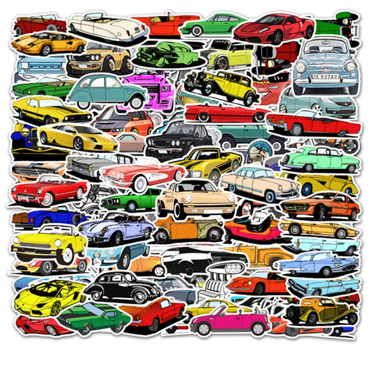 50 pieces of cartoon racing car graffiti stickers, suitable for mobile phones, notebooks, DIY laptops, refrigerators, car decorations and waterproof stickers