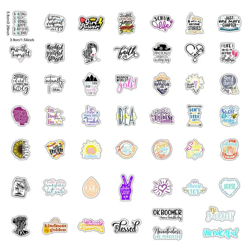50PCS Cartoon Creative Color Letter Mobile Phone Shell Graffiti Diary Skateboard Decoration Waterproof Stickers