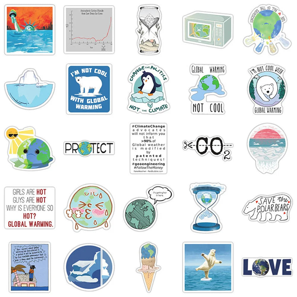 50PCS Global Climate Change Graffiti Waterproof Sticker Suitcase Notebook Refrigerator Skateboard Water CupHelmet