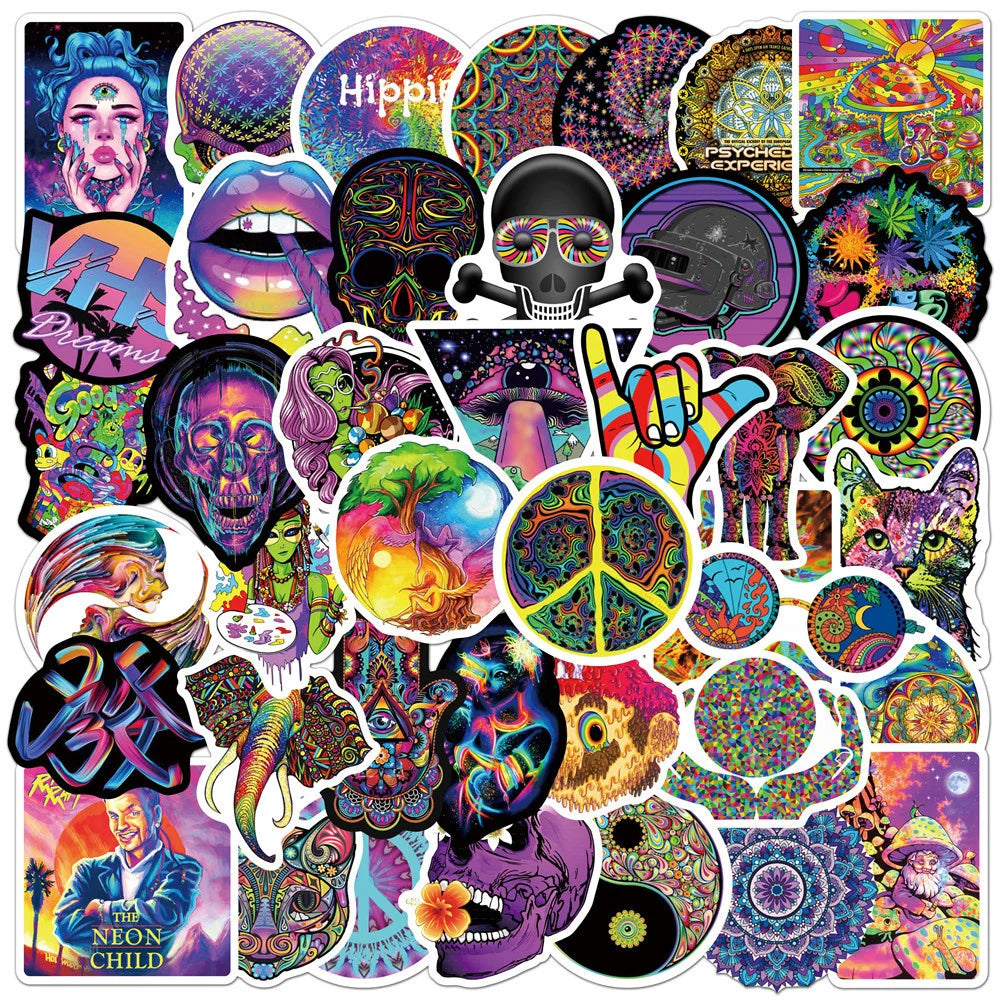 50PCS New Color Psychedelic Series Luggage Laptop Stickers Motorcycle Mobile Phone Water Cup Stickers