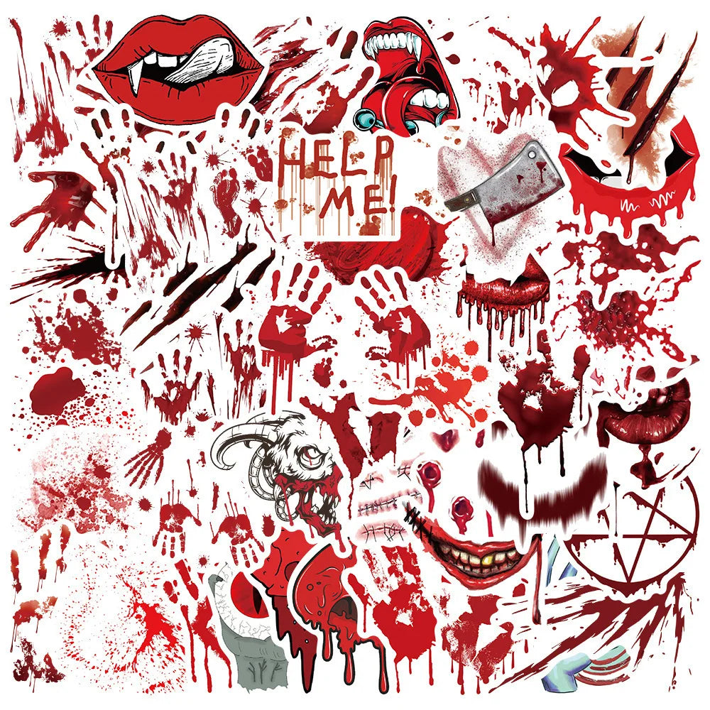 48PCS Red Blood Terror Personality Decoration Graffiti Waterproof Sticker Notebook Water Cup Refrigerator Helmet