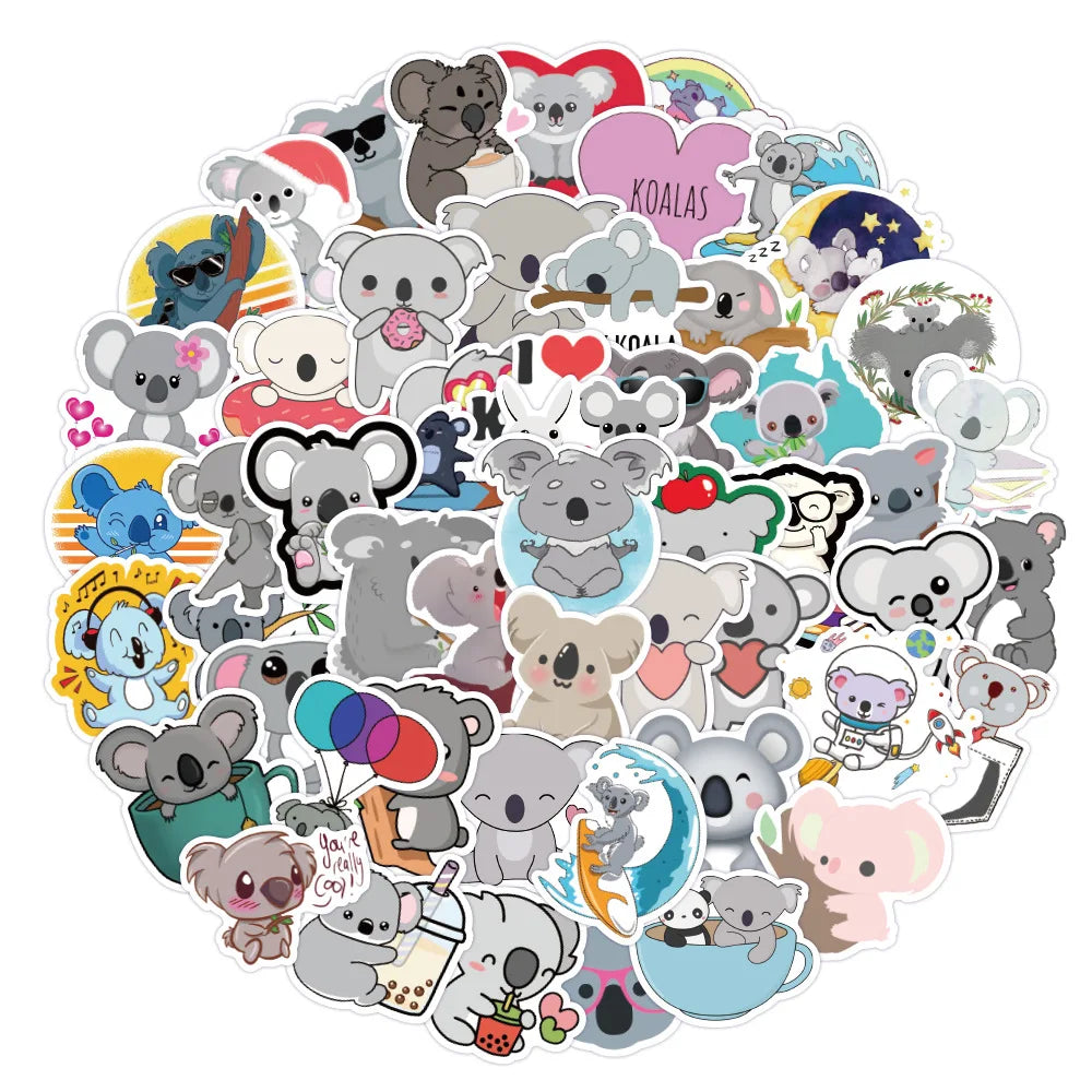 50PCS Cute Animal Koala Graffiti Sticker Waterproof Luggage Compartment Notebook Scooter Water Cup Sticker Custom