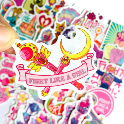 50PCS Classic Cute Girl Pink Magic Wand Graffiti Stationery Skateboard Notebook Waterproof Cartoon Stickers