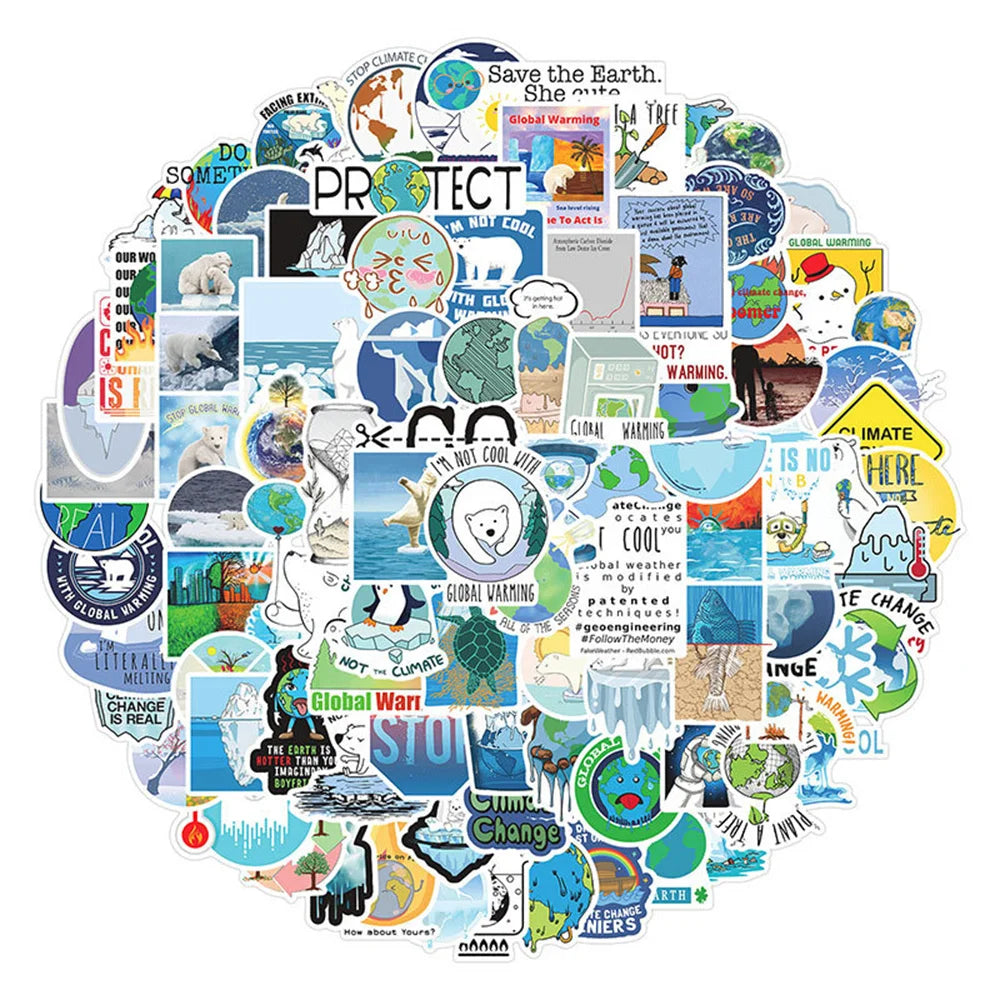 50PCS Global Climate Change Graffiti Waterproof Sticker Suitcase Notebook Refrigerator Skateboard Water CupHelmet