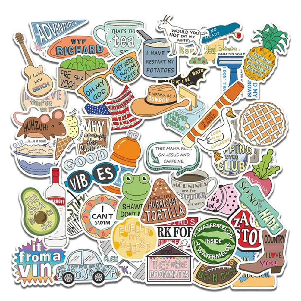 50PCS Cartoon Fruit Letter Series Skateboard Graffiti Diary Phone Case Decoration Waterproof Sticker Toy