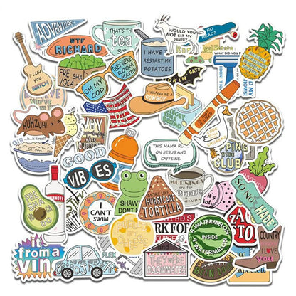 50PCS Cartoon Fruit Letter Series Skateboard Graffiti Diary Phone Case Decoration Waterproof Sticker Toy