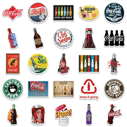 50pcs Color Retro Coke Bottle Graffiti Sticker DIY Suitcase Laptop Scooter Guitar Star Sticker Waterproof