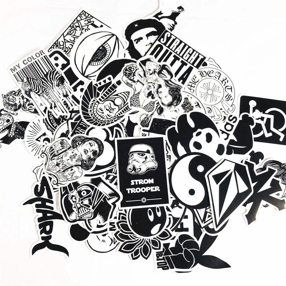 50PCS Creative Cartoon Trend Band Black and White Stickers Suitcase Notebook Helmet Car Decoration Stickers