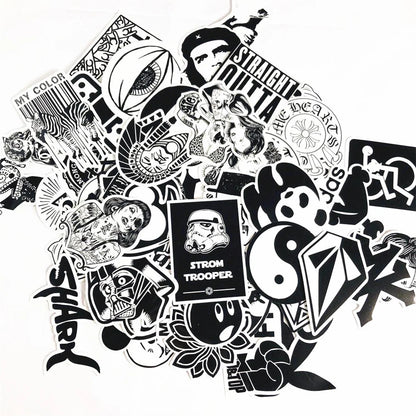 50PCS Creative Cartoon Trend Band Black and White Stickers Suitcase Notebook Helmet Car Decoration Stickers