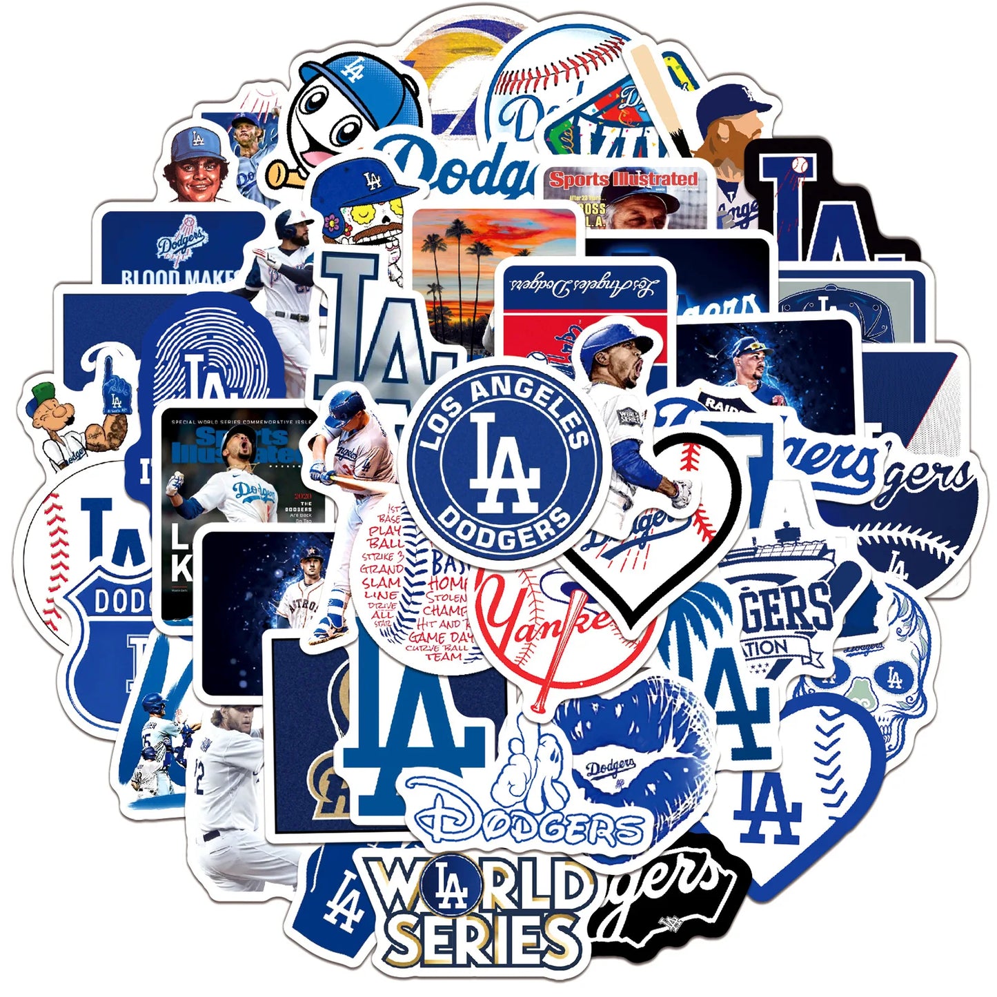 50PCS Dodgers Baseball Stickers Bike Skateboard Guitar Laptop Luggage Waterproof Joke Stickers