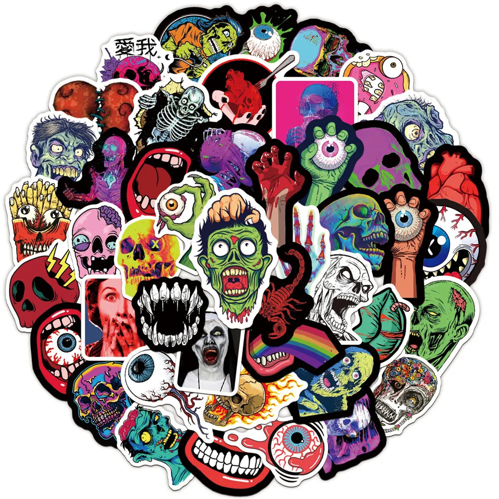 50PCS Horror Halloween Horror Graffiti Sticker Wall Sticker Computer Notebook Water Cup Trolley Case Sticker