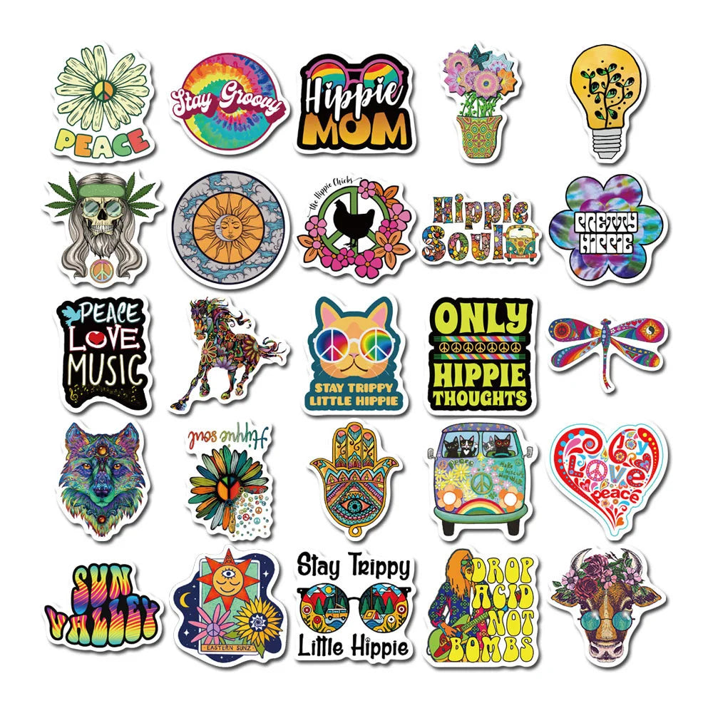 50PCS Hot Style Cartoon Hippie Hippie Graffiti Stickers Decorative Luggage Water Cup Waterproof Stickers