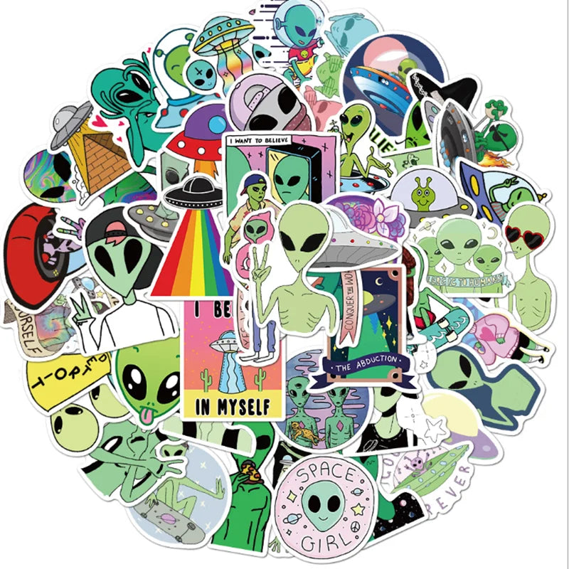 50PCS  Cartoon Creative Alien Personality Motorcycle Notebook Skateboard Suitcase Waterproof Graffiti Stickers
