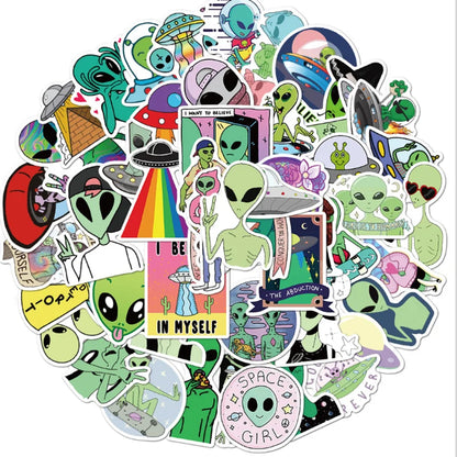 50PCS  Cartoon Creative Alien Personality Motorcycle Notebook Skateboard Suitcase Waterproof Graffiti Stickers
