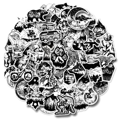 50PCS Creative Black and White Gothic Graffiti Mobile Phone Scrapbook Laptop Luggage Skateboard Guitar Sticker