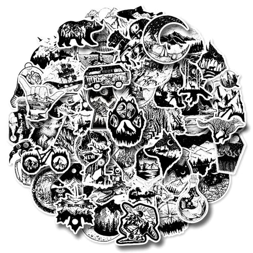 50PCS Creative Black and White Gothic Graffiti Mobile Phone Scrapbook Laptop Luggage Skateboard Guitar Sticker