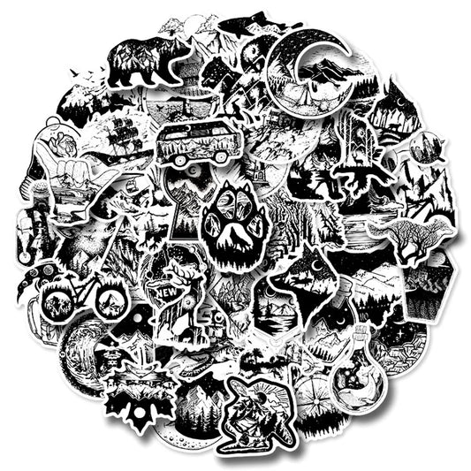 50PCS Creative Black and White Gothic Graffiti Mobile Phone Scrapbook Laptop Luggage Skateboard Guitar Sticker