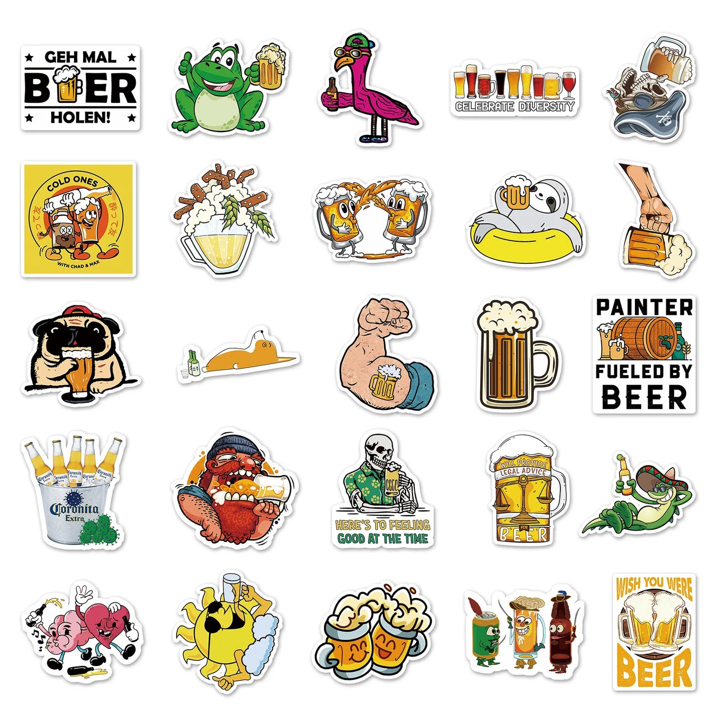 50PCS Beer Graffiti Fun Skateboard Tide Brand Trolley Case Bike Scooter Water Cup Waterproof Sticker