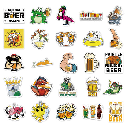 50PCS Beer Graffiti Fun Skateboard Tide Brand Trolley Case Bike Scooter Water Cup Waterproof Sticker