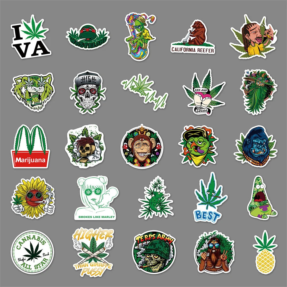 50PCS Cartoon Personality Spoof Green Graffiti Sticker Notebook Guitar Skateboard Mobile Phone Gift Toy Sticker