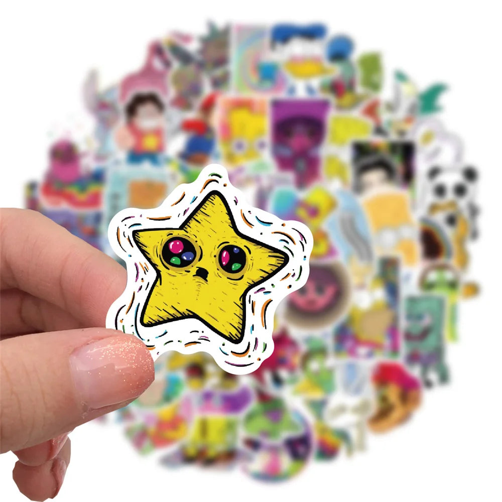 50PCS Psychedelic Aesthetics Mixed Cartoon Characters Graffiti Waterproof Sticker Suitcase Notebook Mobile Phone