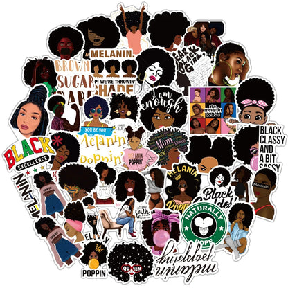 50PCS Inspirational Black Girl Melanin Poppin Sticker Graffiti Luggage Trolley Notebook Cup Interior Decoration Sticker