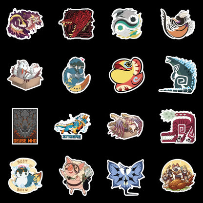 50 pieces of Monster Hunter animated cartoon graffiti stickers, personalized PVC suitcases, car helmets, suitcases, phone cases, notebook waterproof decorative stickers, toys