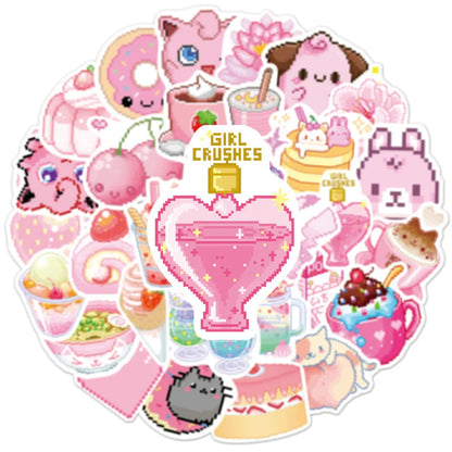 50PCSINS Style Cute Pink Pixel Cartoon Sticker Bicycle Luggage Laptop Graffiti Waterproof Sticker Toy