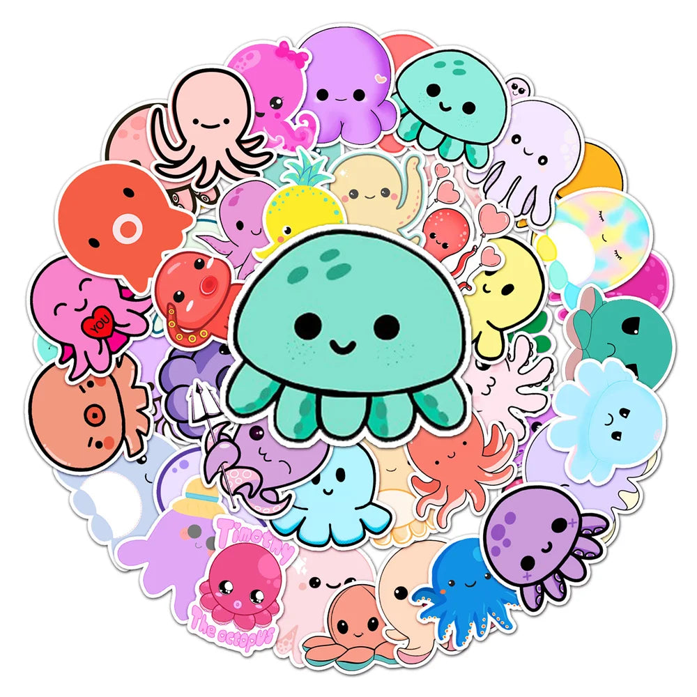 50PCS Cartoon Octopus Graffiti Sticker Cute Animal Child Sticker DIY Skateboard Water Cup Luggage Sticker