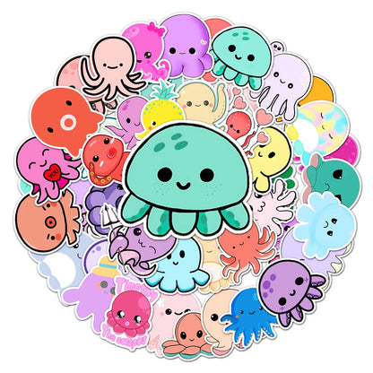 50PCS Cartoon Octopus Graffiti Sticker Cute Animal Child Sticker DIY Skateboard Water Cup Luggage Sticker