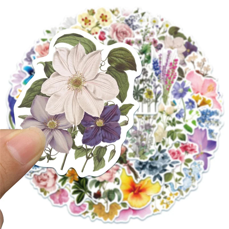 50PCS   Fresh Flowers Cartoon Girl Toy Laptop Mobile Phone Water Cup Refrigerator Luggage Home Decoration Sticker