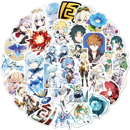 50PCS Cartoon Game Anime Yuanshen Sticker Guitar Skateboard Mobile Phone Toy Waterproof PVC Sticker