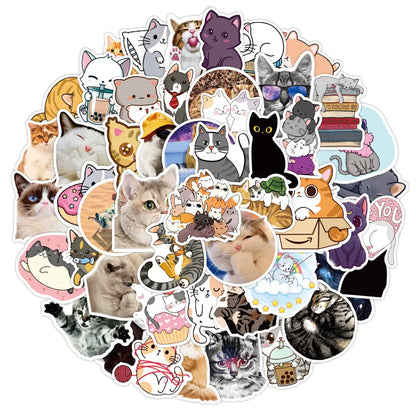 50PCS of cute cartoon pet cat decorative style graffiti stickers, personalized, fashionable and creative DIY exquisite decorative decal cups, helmets, skateboard popular sticker toys